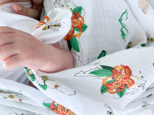 North Carolina Baby Muslin Swaddle Receiving Blanket (floral) - Little Hometown