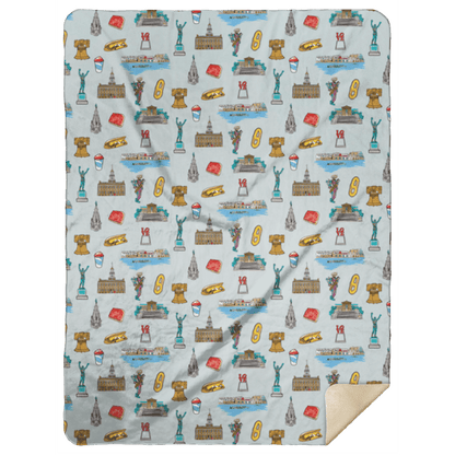 Philadelphia-themed plush throw blanket with iconic landmarks and symbols, 60x80 inches, by Little Hometown.