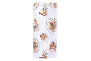 Shrimp and Grits Baby Muslin Swaddle Receiving Blanket - Little Hometown