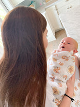 Load image into Gallery viewer, Shrimp and Grits Baby Muslin Swaddle Receiving Blanket - Little Hometown
