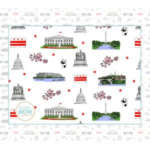 Cozy Washington D.C. plush throw blanket featuring iconic landmarks in a colorful, playful design, 60x80 inches.
