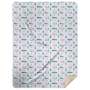 Washington State-themed plush throw blanket with a map design, featuring landmarks and icons in vibrant colors.